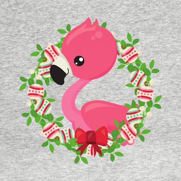 Christmas Flamingo, Christmas Wreath, Ornaments by Jelena Dunčević